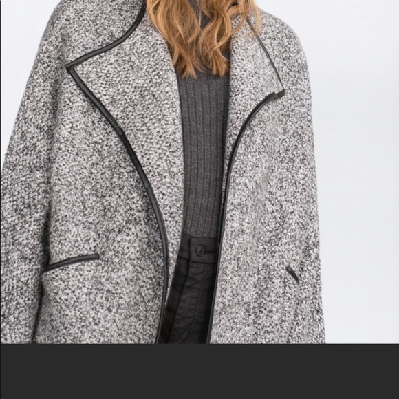 Zara Coat Cardigan with Faux Leather Piping - Picture 2 of 7